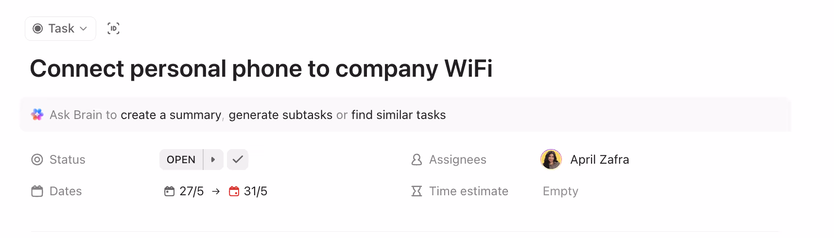 Base information of a ClickUp task